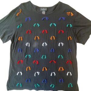 Carol Little‎ Sport women’s threaded detail 100% cotton black round neck tee